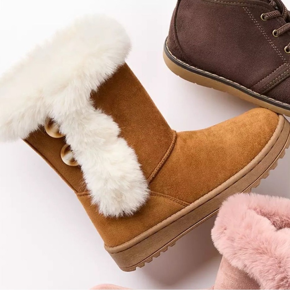 New! Cozy Brown Suede Winter Boots with Faux Fur